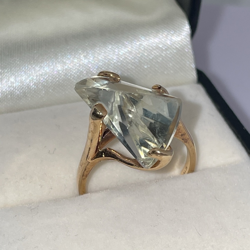 Vintage Solid 10K Yellow Gold Fancy Cut Quartz ? Gemstone Ring Modern (not 14K )